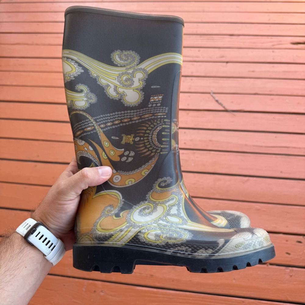 Emilio Pucci Firenze Rain Boots Paisley Print Rubber Lug Sole Italy Size 36